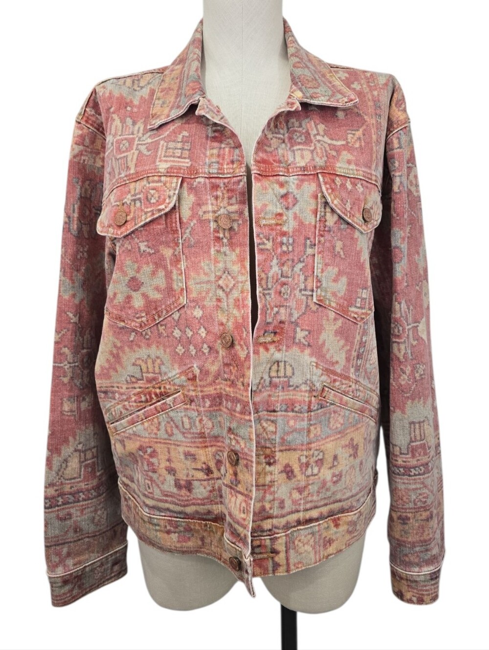 Mother The Shrunken Mountain Drifter Geometric Denim Jacket Aztec Size M